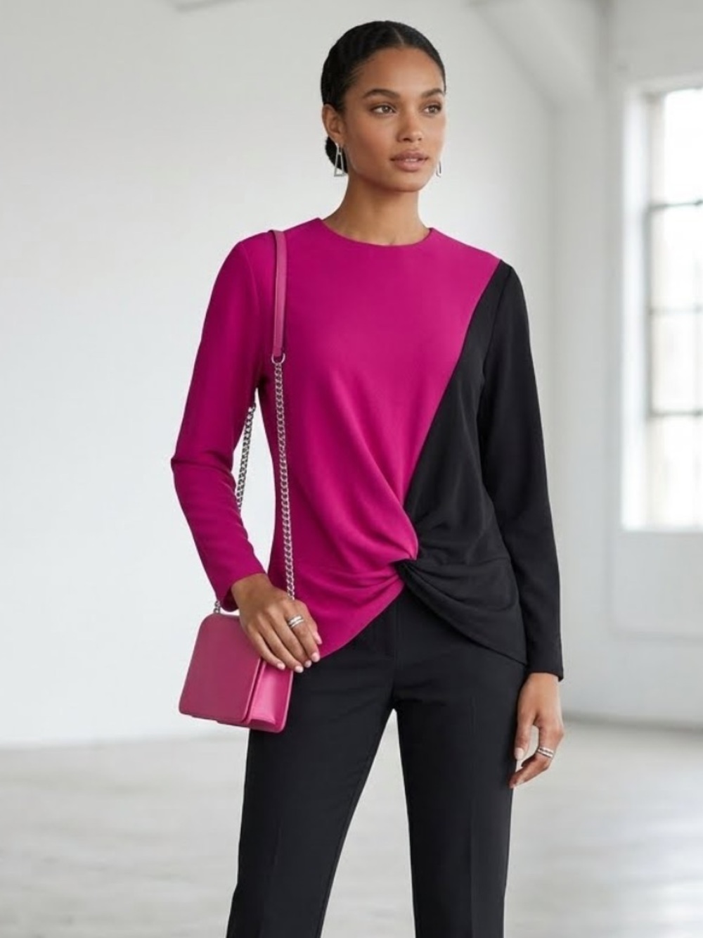 Vintage 80’s 90’s Sweater Top Sz Medium Colorblock Minimalist Retro Twist Front